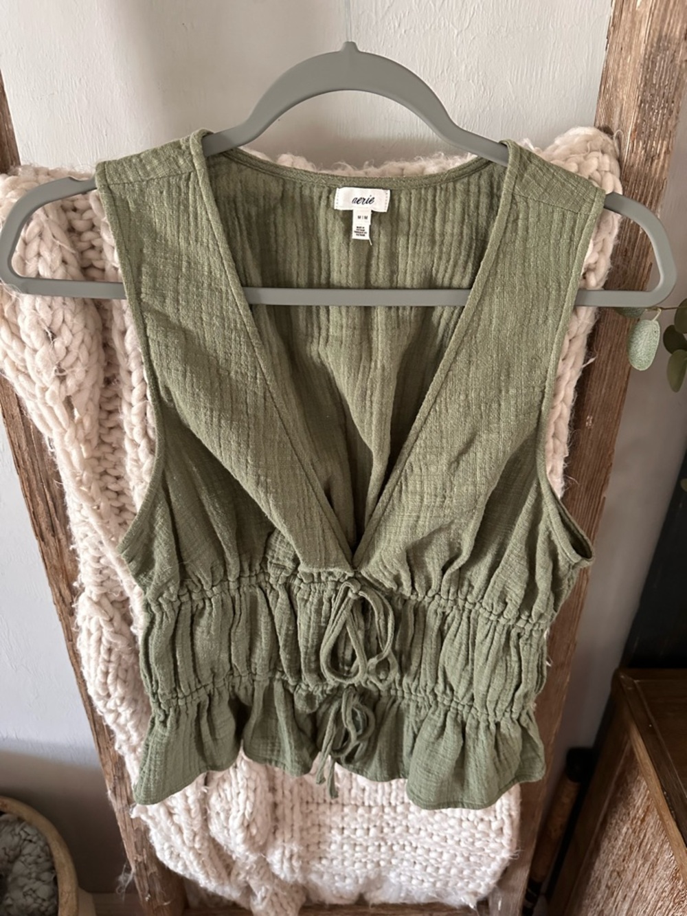 aerie Olive Drawstring Waist Sleeveless Camisole